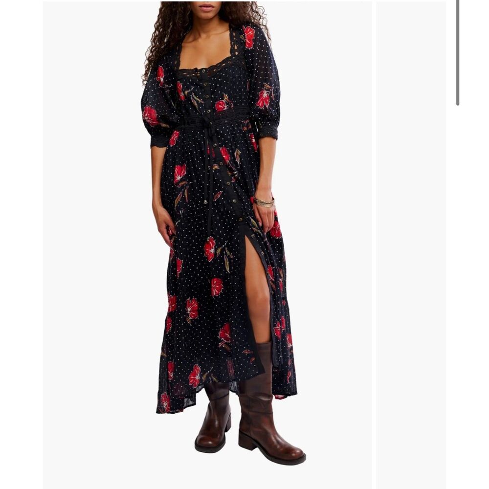 Free People Morning Meadows Floral Lace Trim Maxi Dress In Size Small NWT